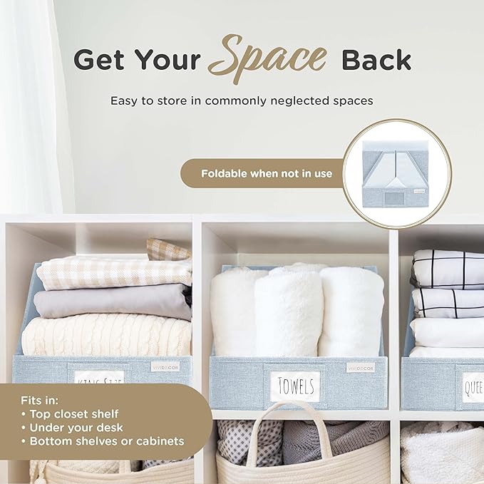 Trapezoid Storage Bins – 12"x12"x10"x 4" Closet Shelf Organizer & Baskets, Fabric Storage Baskets, Collapsible Organizer Boxes for Towels, Baby Clothes, Spring Wardrobes – Light Blue, 3 Pack