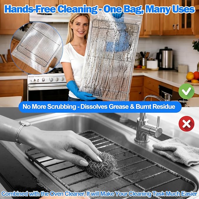 Palksky Oven Rack Cleaning Bags, 3 Sizes Heavy Duty No Scrub Oven Rack Cleaning Bags, Reusable Leak-Resistant PE Bags for Deep Soaking Grill Grates, BBQ Racks, No Cleaner Included, 16 Packs