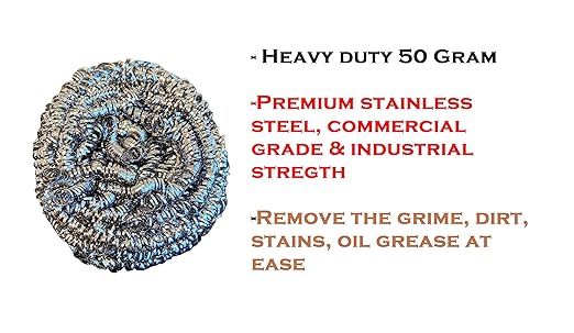 Stainless Steel Scouring Pads - Large 50g Heavy Duty Steel Wool Scrubbers (12 Pack) - Industrial & Commercial Use - Individually Wrapped