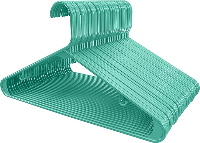 Utopia Home Plastic Hangers 50 Pack - Space Saving Clothes Hanger - Durable & Strong Closet Organizers and Storage with Built-in Strap Hooks - Essential for Shirts, Pants, Skirts & Coats (Aqua)