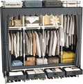 Large Portable Wardrobe with 4 Hanging Rods and Drawers, Armoire, Metal Storage Wardrobe Hangers, Upgraded Grey Non-Woven Dust Cover for Handing Closet,Large Closets for Bedroom