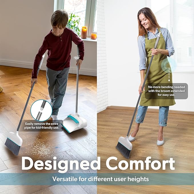 BLACK+DECKER Butler Broom and Dustpan Set for Home, Short Handle, Stand Up and Lightweight Space Saving Dust Pan and Broom Combo for Kitchen, Living Room, Bathroom, Lobby Floor Use