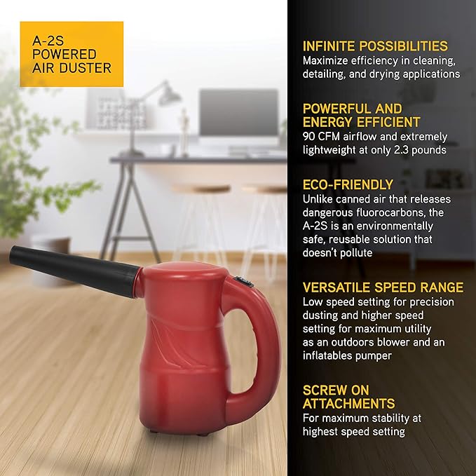 XPOWER A-2S Cyber Duster Electric Air Duster for Dusting, Drying, Inflating, Blowing, Car Detailing, Computer, Leaf Blowing, 90 CFM, 2 Nozzles + 1 Brush, High Performance Motor, Eco-Friendly, Red