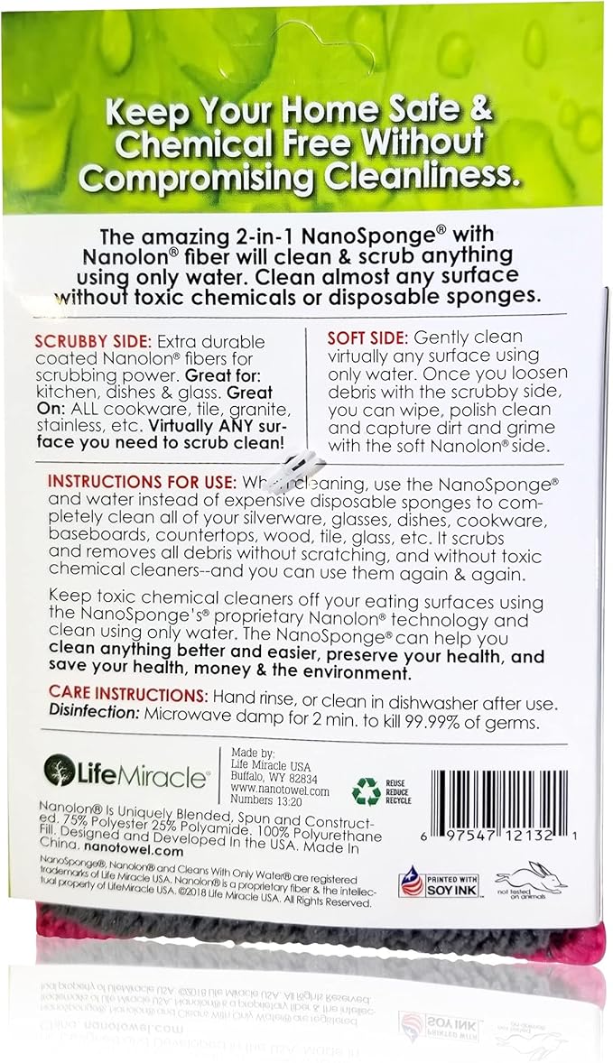 Nano Sponge Cleaning Sponges. Supersized Everyday Heavy Duty Household Kitchen and Dish Sponge. 2 Pack. 4.5 x 3