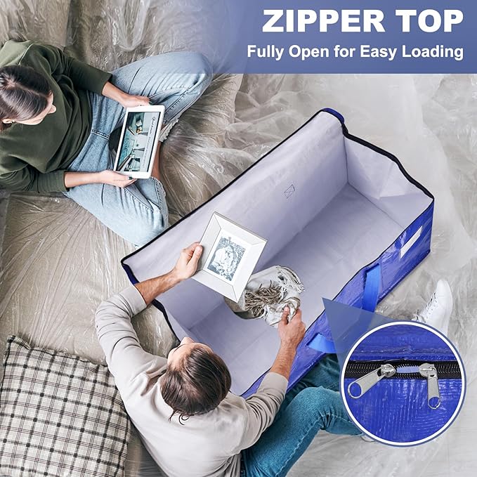 StorageRight Heavy Duty Moving Boxes-Moving Bags with Zipper, Reinforced Handles and Tag Pocket-Collapsible Moving Supplies-Totes for Storage Great for moving, Storage and Travel 93L(Blue-10 Pack)