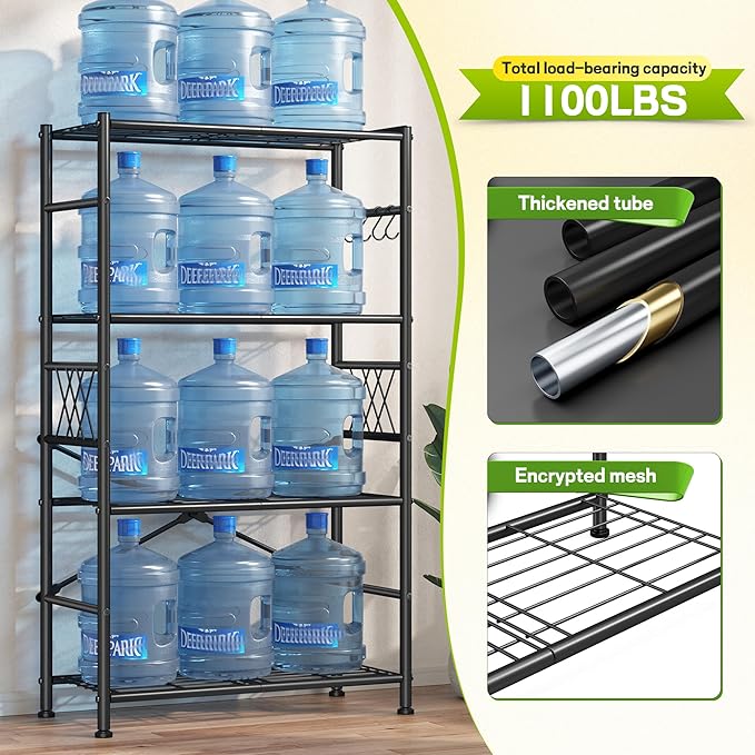 Wire Shelving Storage Rack with Hooks,Metal Shelving Units Shelf Organizer,Wobble-Free Garage Shelving with Adjustable Leveling Feet for Kitchen Pantry Laundry Bathroom Closet Dorm,12"D x 30"W x 60"H