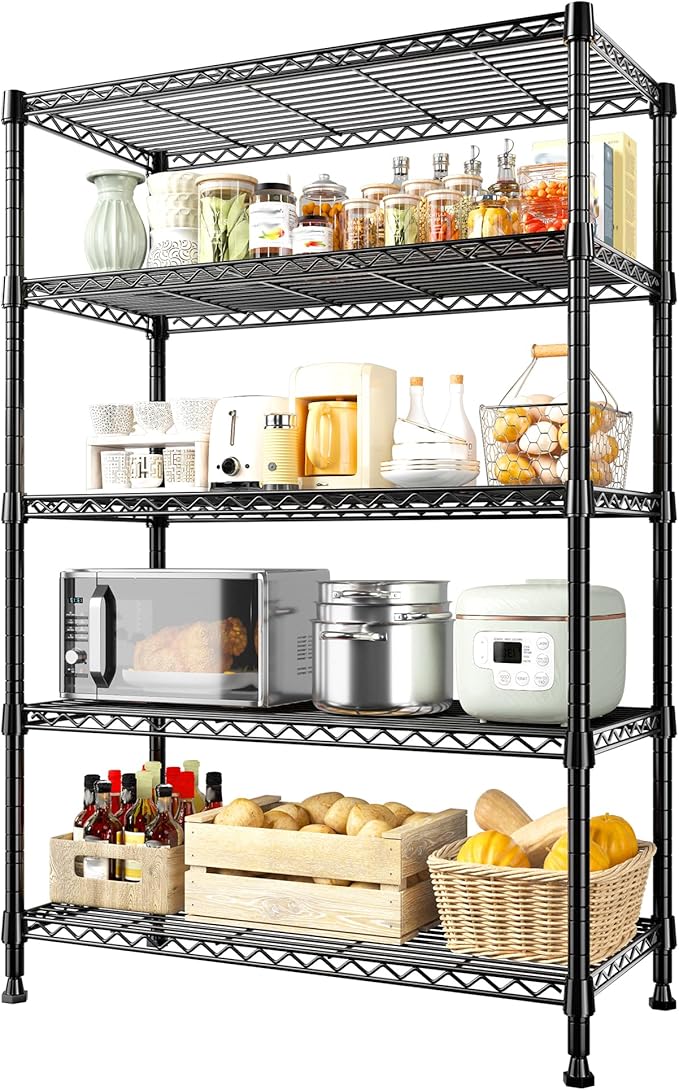 REIBII 5-Tire Storage Shelves, Wire Shelving Load 1000LBS Metal Shelves for Storage Adjustable Garage Shelving Unit Wire Shelf Rack Kitchen Storage Rack Pantry Shelves 31.5''W x 15.7'' D x 71''H