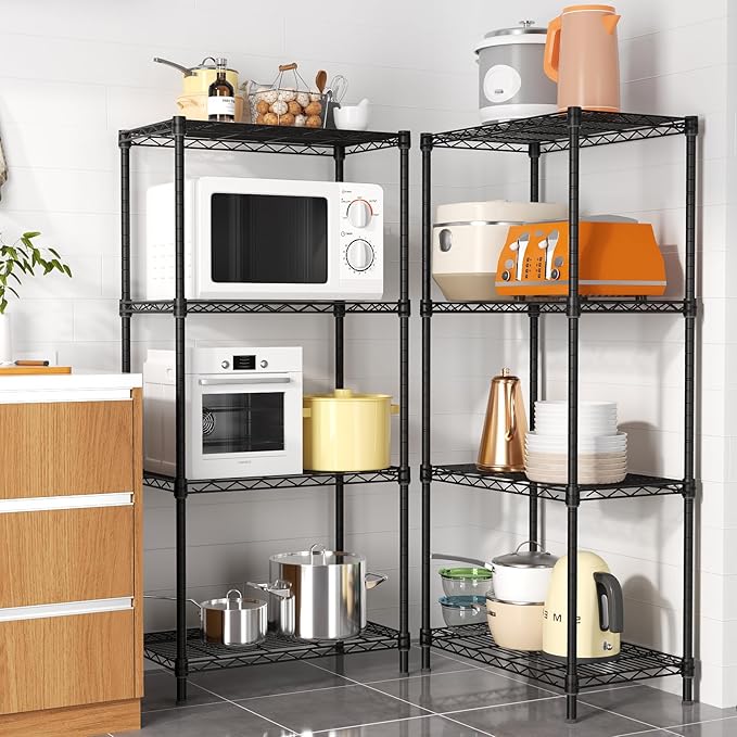 Golpart 4 Tier Adjustable Storage Shelves,Heavy Duty Metal Utility Shelf 600LBS Capacity,Wire Shelving Unit Organizer Rack for Home Kitchen Office BathroomM Pantry Room 12" D x 22" W x 44" H Black