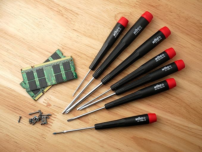 Wiha 26197 Precision Screwdriver Set, 7-Piece Mini Slotted & Phillips, PicoFinish Handles with Rotating Caps, Small Screwdrivers for Electronics & Fine Work
