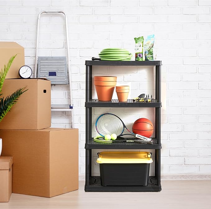 Gracious Living 4 Shelf Fixed Height Medium Duty Storage Unit 14 x 32 x 54.5 Organizer System for Home, Garage, Basement, & Laundry, Black (3 Pack)