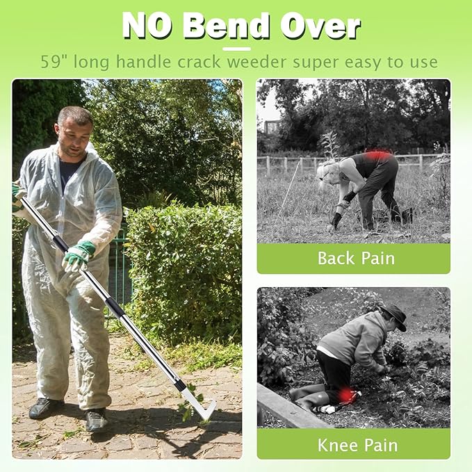 2 Crack Weeder Tool Set, 59" Long Handle Crevice Weeding Tool for Gardening Weed Remover, Manual Crack Weeder Puller, Durable Weeding Tool for Patio Sidewalk Driveway Cracks