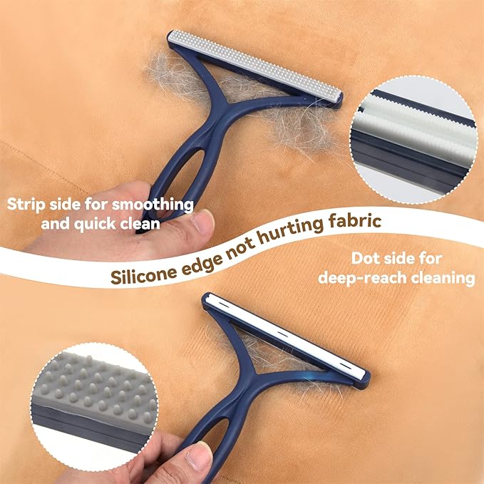 Pet Hair Remover - 4 Pack Dog Cat Hair Remover for Couch Furnitures, Reusable Lint Remover Shaver Portable Carpet Rake Scraper Brush for Blanket,Clothing, Pet Towers, Car Upholstery Blue