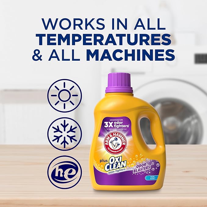 ARM & HAMMER Plus OxiClean Odor Blasters Fresh Burst,77 Loads Liquid Laundry Detergent,100.5 Fl oz,(Pack of 2)