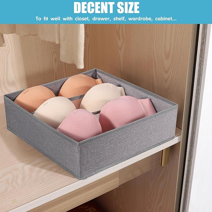 Dresser Drawer under Cabinet Clothes Organizer 3 Cell Foldable Storage Cubes Underwear Drawer Organizer Dividers Storage Boxes for Bra, （Grey）