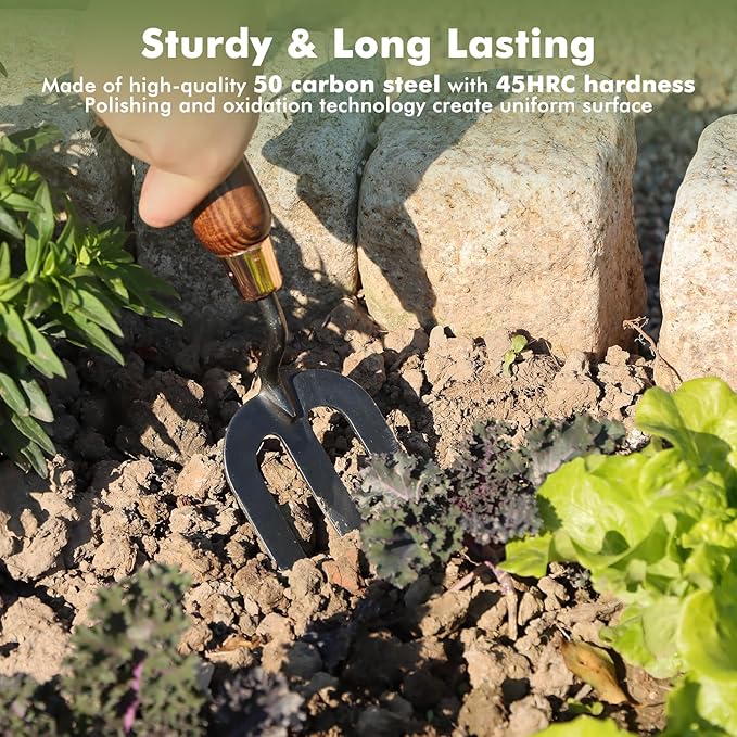 RESTMO Heavy Duty Gardening Hand Fork, Thickened Hand Weeding Fork for Planting or Removing Plants, Turning Soil, Weeding, and Cultivating