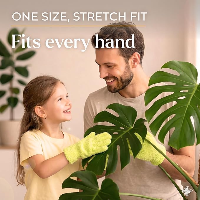 BLESS YOUR SOIL Microfiber Dusting Gloves for Plants : Premium, Gentle, Traps Dust, Washable, Lint Free : Use with Big Leaf Energy ready-to-use spray for houseplants