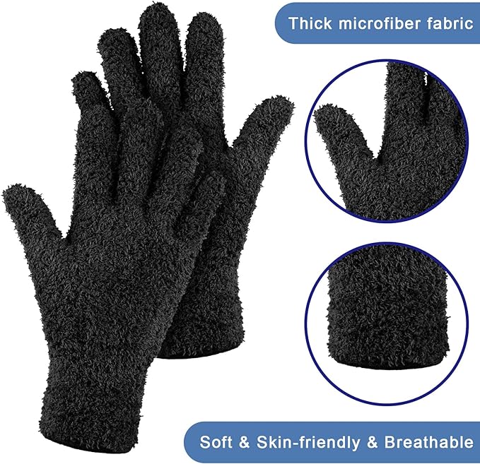 Patelai 3 Pairs Microfiber Plant Dusting Gloves Leaf Cleaning Gloves for Indoor Plants, Blinds, Furniture, House (Black,Large)