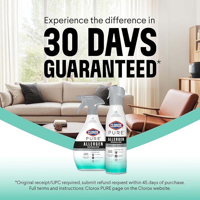 Clorox PURE Allergen Neutralizer Fabric and Carpet Spray, Clean Breeze, 26 Fluid Ounces (Pack of 2)