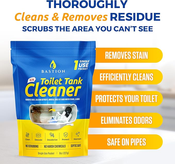 Bastion Toilet Tank Cleaner, Single Use 8oz (227g) Packet (*Not For Toilet Bowl*) Removes Rust, Calcium Deposits, Mineral Build Up, & Hard Water Stains