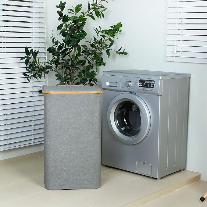 iEGrow Laundry Hamper with Lid, 110L Large Laundry Hamper with Handle and Lid, Collapsible Clothes Basket Organizer with Removable Inner Bag for Clothes Toys Towels - Grey