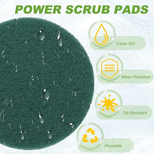 Power Scrub Pads, Scrubbing Pads 400 Grits Scouring Discs - Fitting for (Home Kitchen Cleaning - Drill Attachment - Scrubber Replacement) 8 Pcs & 4 Inch & Dark Green