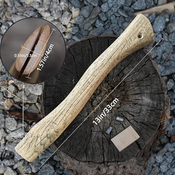 2 Pack Axe Handle Replacement for Camping Gardening Axe, 13in Hickory Hatchet Handle Replacement with Wooden and Steel Wedges Camping Essentials