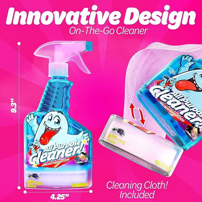 Spray Bottle With Microfiber Cap - All Purpose Cleaner 16oz - Lavender (2 Pack)
