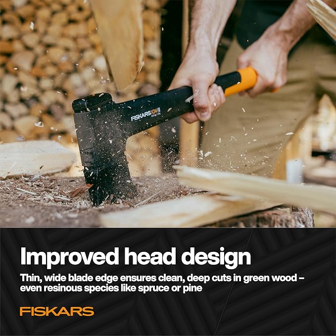 Fiskars X24 Universal Axe 24", Forged Steel Blade for Felling Trees & All-Purpose Chopping, Shock-Absorbing FiberComp Handle & Low-Friction Coating for Clean Cuts in Fresh Resinous Wood