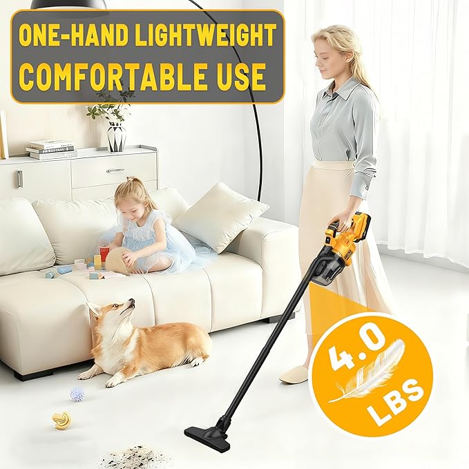 Cordless Vacuum Cleaner with 2x4.0A Battery&Quick Charger | 50kPa 125AW Strong Suction | 5 HEPA Filters | 4-in-1 Nozzle | 65CFM Powerful Brushless Handheld Vaccum for Home, Car, Pet