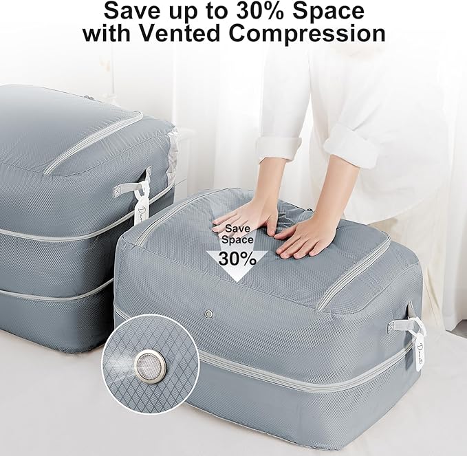 Comforter Storage Bag - 110L Large Capacity Blanket Storage Bags 2-Layer Ultra Space Saving Self Compression Organizer, Washable Compression Bags for Storage Comforter Blanket, 6-Pack, Grey