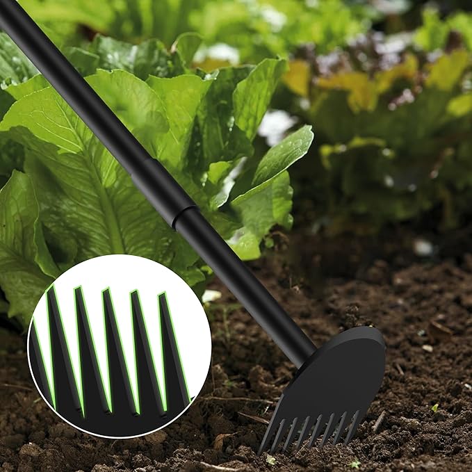 Hoe Garden Tool, 2-in-1 Garden Hoe with Heavy Duty Metal Hoe, 17-60 Inch Garden Hand Tiller with Long Handle for Gardening, Weeding, Lossening, Tilling, Black