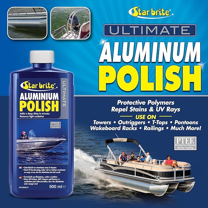 STAR BRITE Ultimate Aluminum Polish – Adds a Deep Protective Shine, Removes Light Oxidation, and Helps Preserve Restored Finishes – Marine Grade for Pontoons, Jon Boats & Canoes