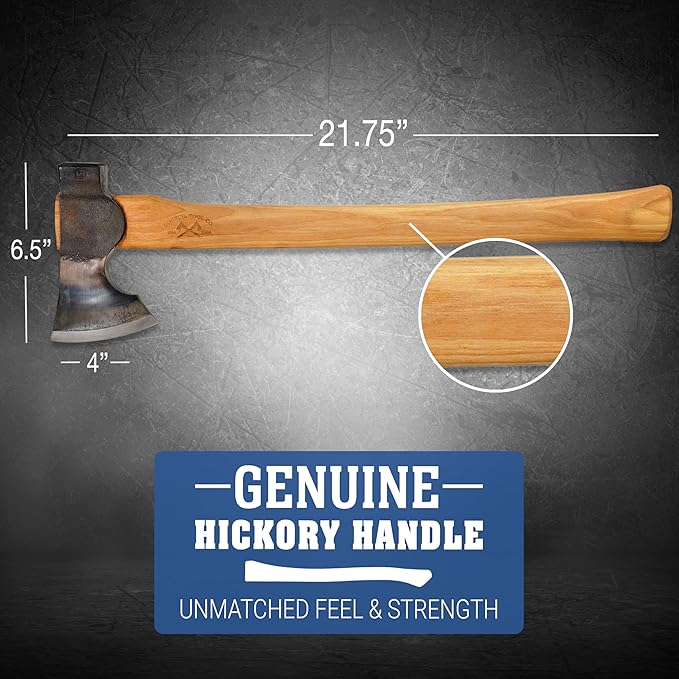 COUNCIL TOOL Wood-Craft Camp Carver Axe - 1.7 lbs Bushcraft Axe with 22" Curved Hickory Handle & Leather Sheath - WC17CCA22S