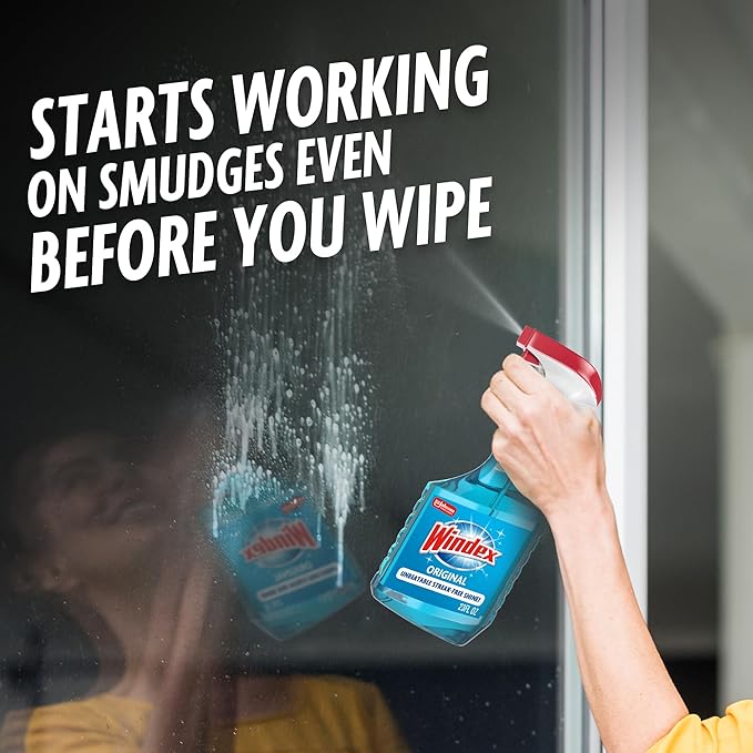 Windex Refill Glass and Window Cleaner Bottle, Bottle Made from 100% Recycled Plastic, Surface Cleaning Spray, Original Blue Scent, 2L (67.6 Fl Oz)