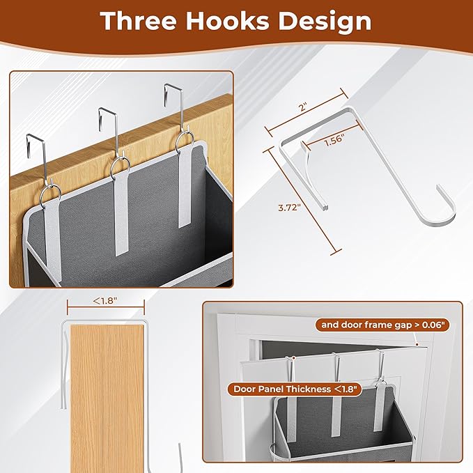 5 Tier Over The Door Organizer - Large Capacity Behind Door Hanging Shelves with 10 Mesh Pockets and Clear Windows, Closet Organizers and Storage for Bathroom, Bedroom, Nursery, 2 Pack Grey