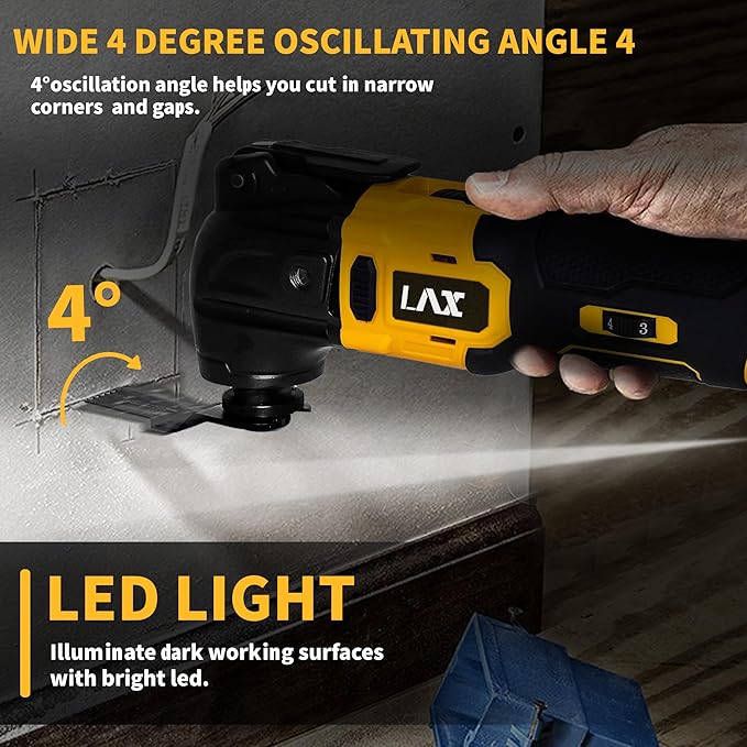 Oscillating Multi Tools for Dewalt 20V Battery, Multi-Use Cutting and Sanding Tool, 4°Oscillation Angle, 6 Variable Speeds, Quick-fit Blade Design with 22pcs Accessories for Cutting, Sanding, Scraping