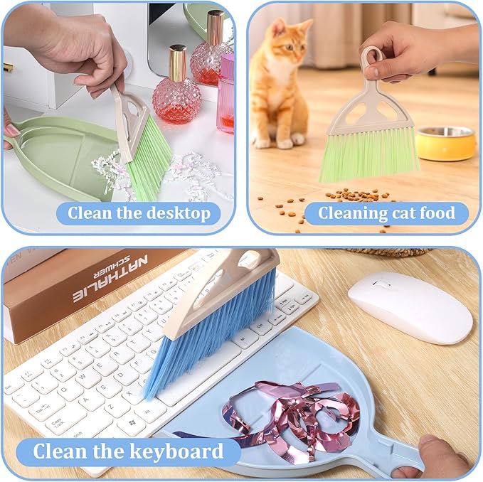 6 Pcs Small Dustpan and Brush Set Small Broom and Dustpan Set Whisk Broom and Dust Pan with Handle Nesting Cleaning Sweep Tool for Desk Car Table Keyboard Pet Nest Countertop