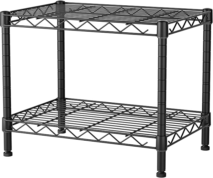 Golpart Small 2 Tier Shelves Storage Wire Shelving Unit Metal Shelf Adjustable Organizers Storage Shelving with Wheels for Bathroom Laundry Room Kitchen Pantry12”D x 18”W x 12.2”H Black