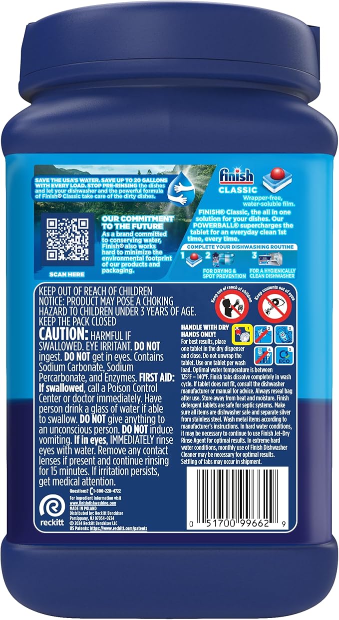 Finish Classic Dishwasher Pods, No Pre-Rinse Dishwasher Detergent Soap For Clean & Shine everyday with grease fighting Power, 84 count