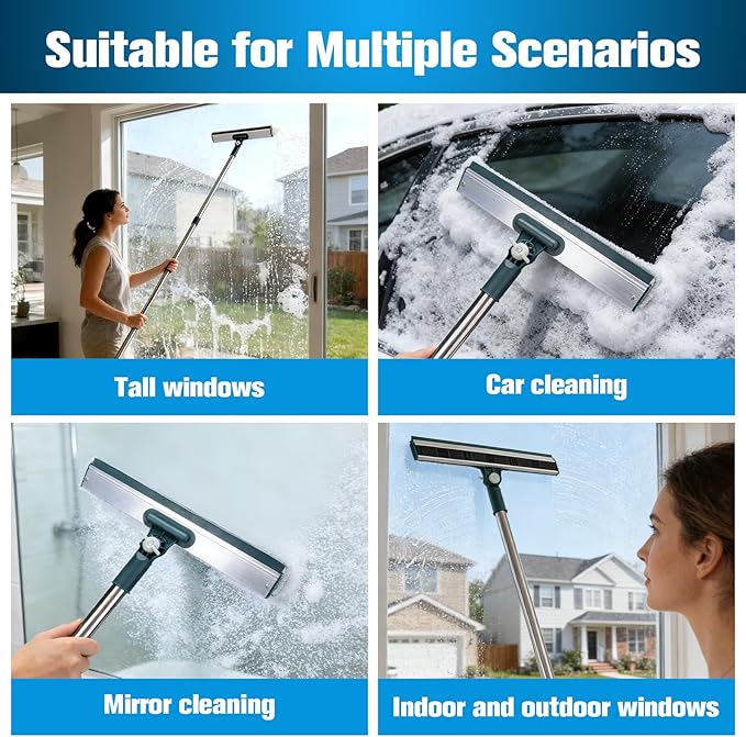 XANGNIER Window Cleaning Kit Tool with Storage Bucket,Window Washing Kit with Extension Pole,Professional Windows Washer Cleaner Squeegee Kits,Commercial&Household Use,Indoor&Outdoor High Windows