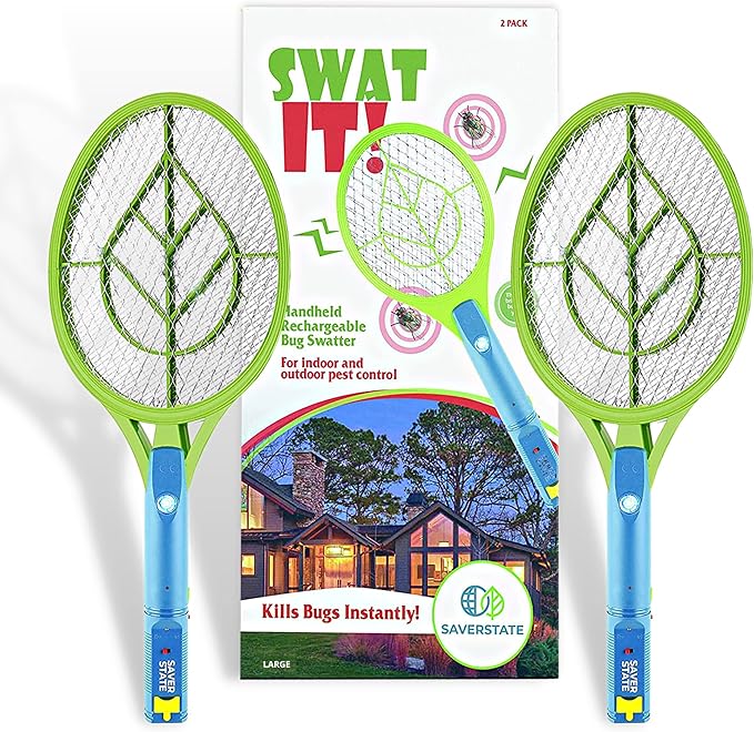 SWAT IT! Bug Zapper Rechargeable Bug Zapper Racket, 4000 Volt, USB Charging Cable, 2 Pack (Large)