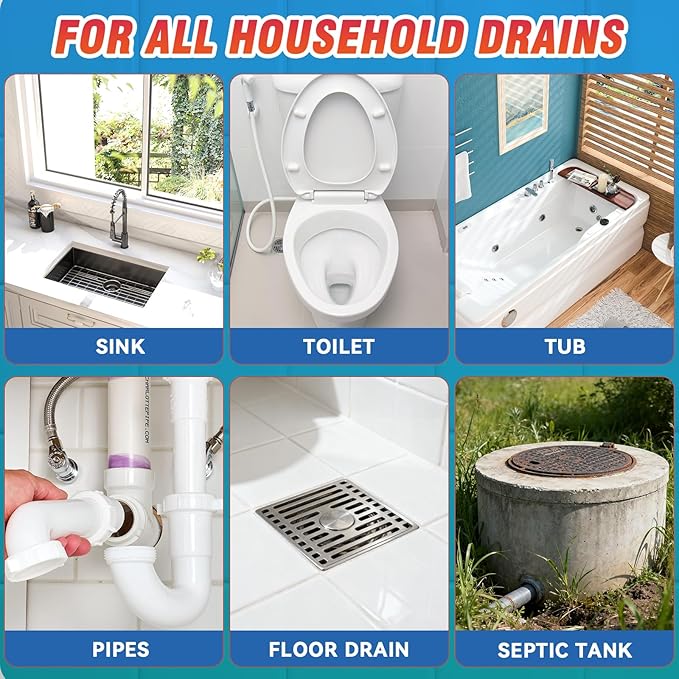 Drain Clog Remover, Crystal Lye Drain Opener, Hair Drains Clog Remover Unclog Bathroom and Kitchen Sinks, Drains, Shower Pipes, Removes Hair, Soap Scum, Blockages, 260g
