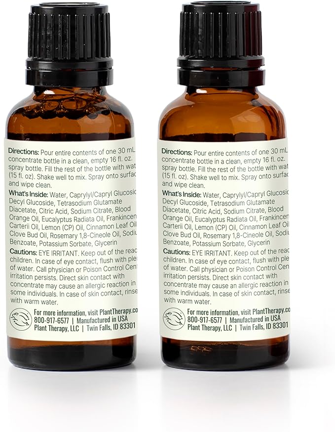 Plant Therapy Germ Fighter Blend All Natural Multi-Surface Cleaner Concentrate, Use to Clean Countertops, Stovetops, Tile, Microwave, 30 mL (2-Pack)
