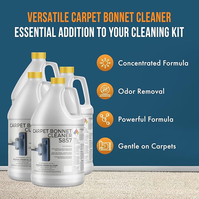 Bonnet Cleaner 5857 - Heavy Duty Shampoo Carpet Freshener Solution for Machine - Fast Drying & Pet Safe Carpet Shampoo for Rotary Cleaners, Commercial, & Industrial Use - Case