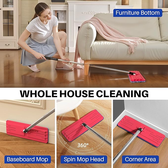 JOYMOOP 13-inch Flat Mop Head with Microfiber Mop Pad Replacement - Black & Red, 1 Pack