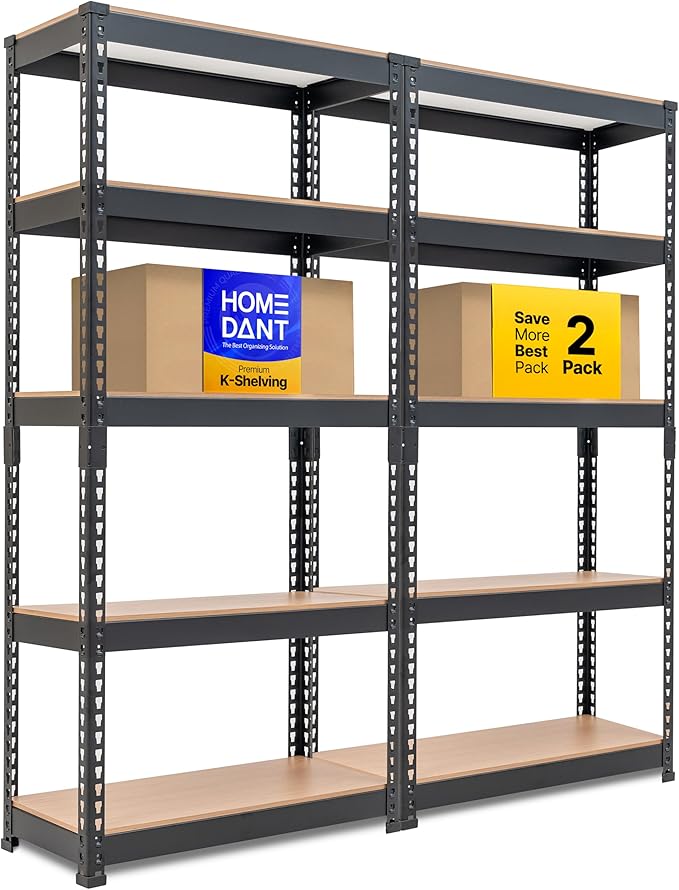HOMEDANT 28" W 5 Tier Heavy Duty Garage Shelving Adjustable Metal Rack Storage Shelves Standing Shelf Unit Organizers Pantry Closet Black 2Pack