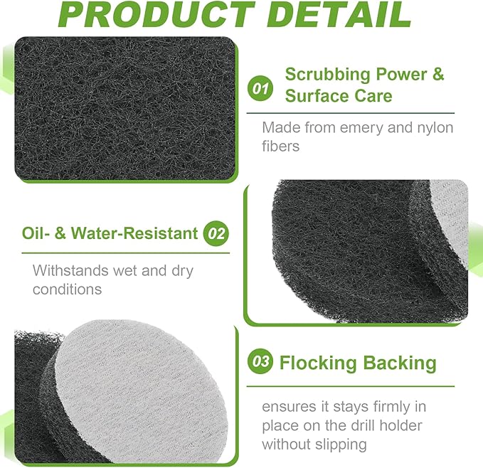 Power Scrub Pads, Scrubbing Pads 800 Grits Scouring Discs - Fitting for (Home Kitchen Cleaning - Drill Attachment - Scrubber Replacement) 20 Pcs & 2 Inch & Gray