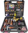 SOLUDE Tool Set with Drill,21V Cordless Power Drill Tool Box with 2 Battery,Electric Drill Driver with Basic Hand Tools for Home Repair and DIY Projects
