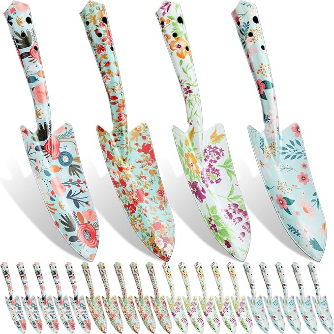 24 Pcs Floral Garden Shovels Bulk Gardening Gift for Women Heavy Duty Garden Tools Floral Hand Shovel for Mom Employees Birthday Thank You Gifts (Green Flowers)