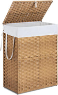 Laundry Hamper with Lid, 110L Foldable Laundry Basket with Removable Liner Bags, Handwoven Synthetic Rattan Clothes Hamper for Bathroom, Bedroom, Laundry Room, Yellow